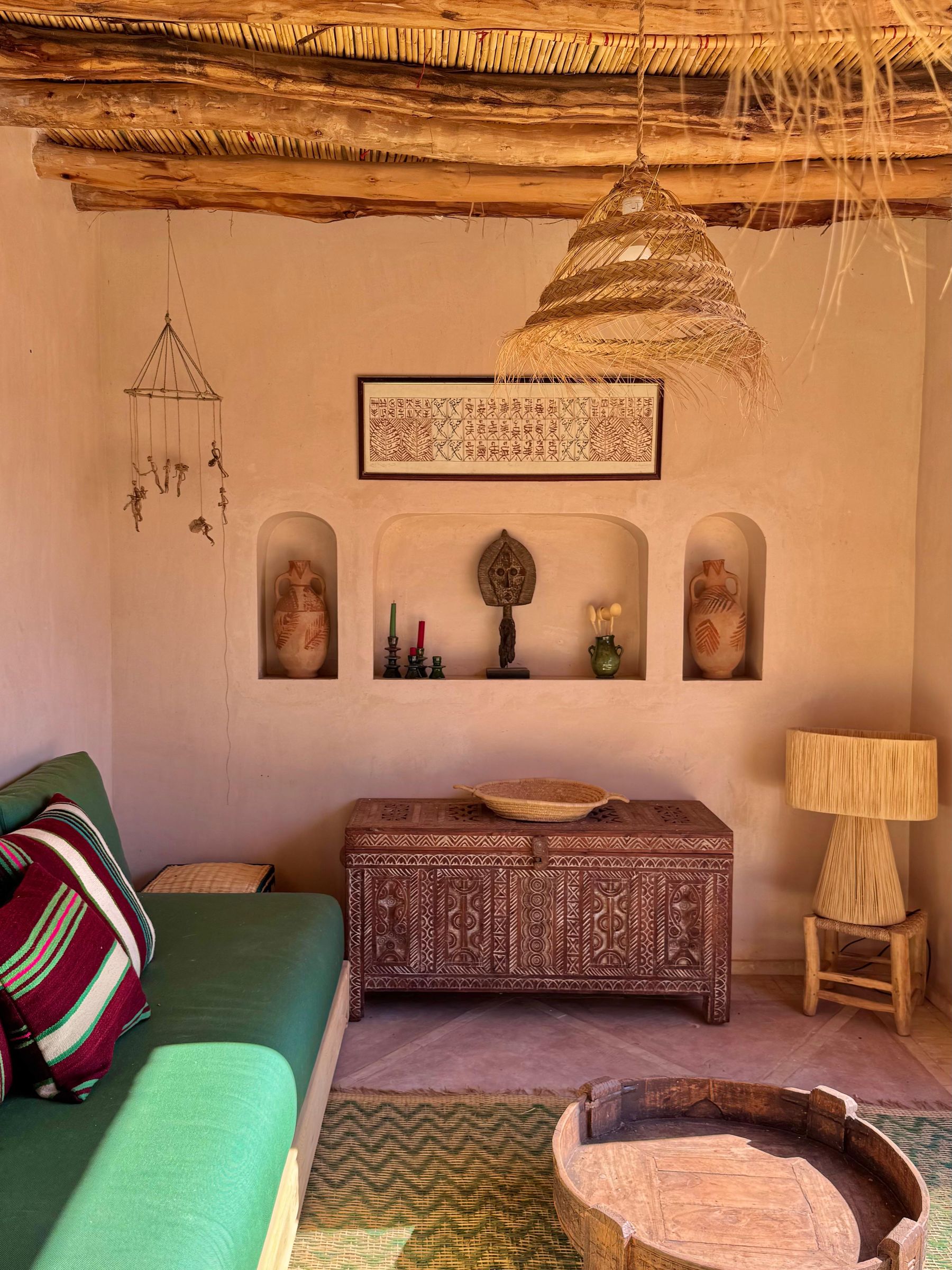 A reading nook beneath an olive tree